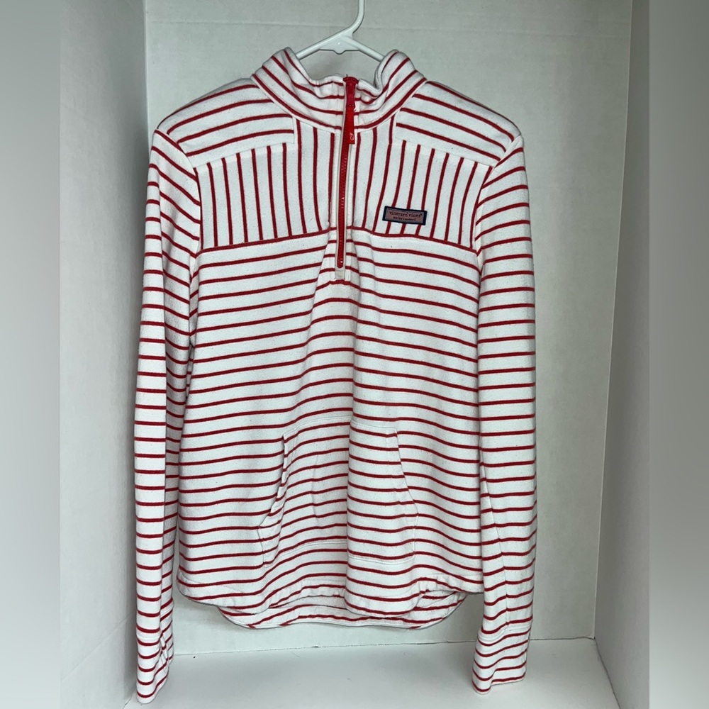 Vineyard Vines White/Orange striped Pull over Quarter zip